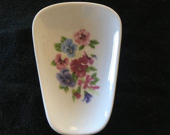 Ceramic Spoon Rest with Pansy ‘s 5” Long and 3 1/2 Wide at top of Spoon