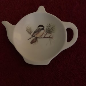 Ceramic Teabag Holder Chickadee   4.5 inches