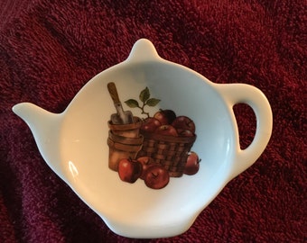 Ceramic Teabag Holder with apples with little pots  4.5 “