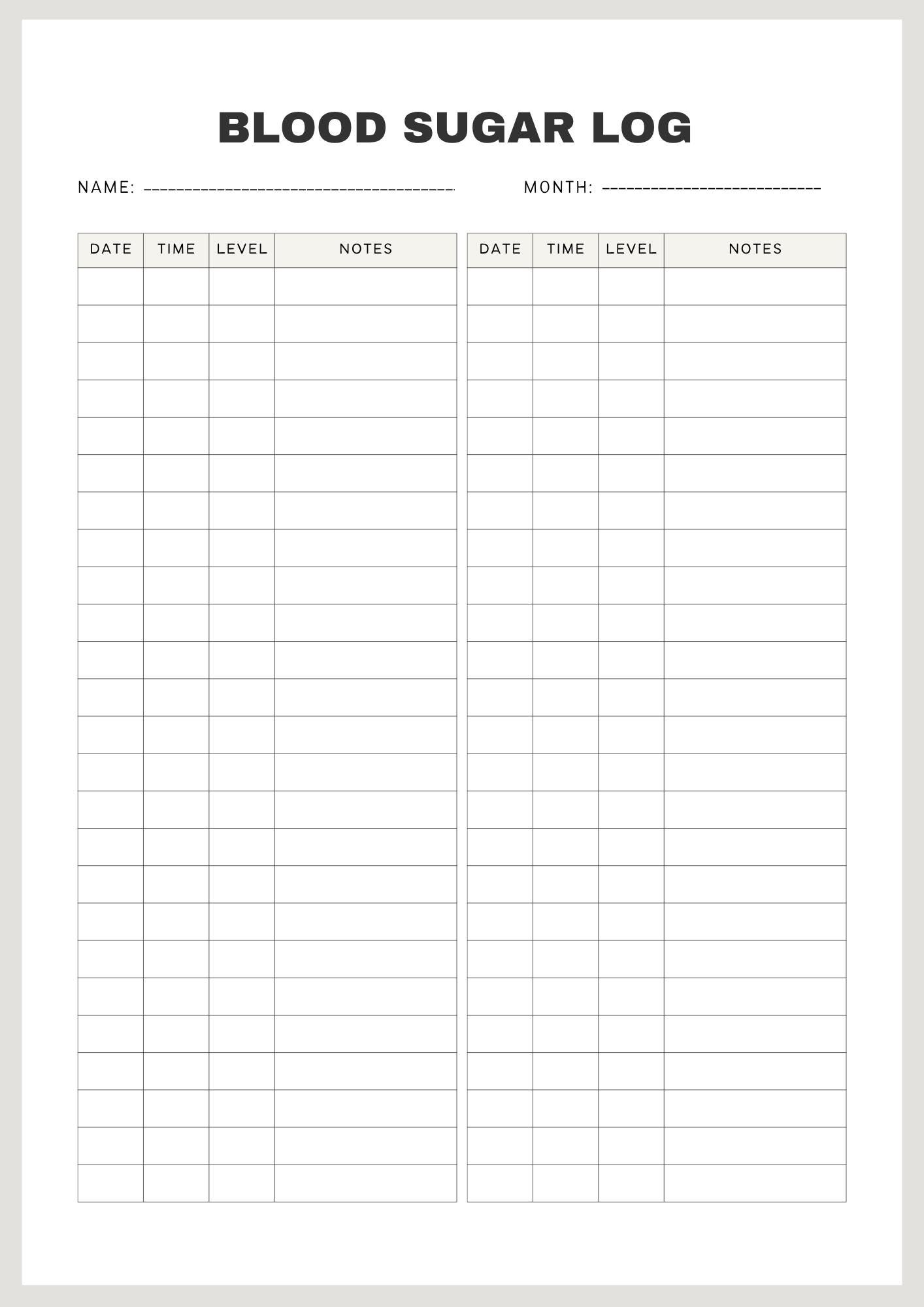 Blood Sugar Tracker Template - Etsy