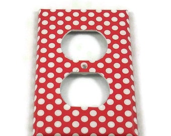 Outlet Light Switch Cover Wall Decor Switchplate Switch Plate in  Polka Dots Red and White  (163O)