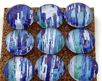 Decorative Glass Push Pins  Thumb Tacks Cork Board Pins in Blue Abstract (P03)