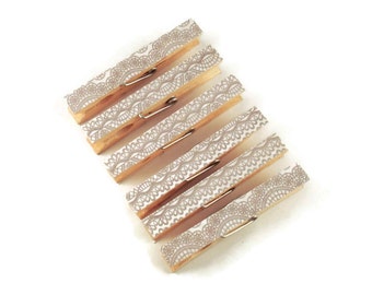 Decorative Clothespins Altered Clothespins Magnetic Clothespins in Grey Lace