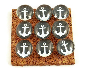 Funky Push Pins Memo Board Pins Nautical Bulletin Board Pins Set of 9 in Anchors Away   (P14)