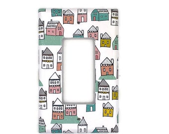 Kids Room Rocker Switch Plate Light Switch Cover in Tiny Town (287R)
