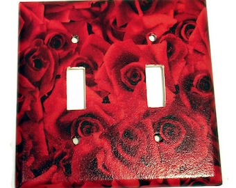 Double Light Switch Cover Wall Decor  Switchplate in Roses are Red   (253D)