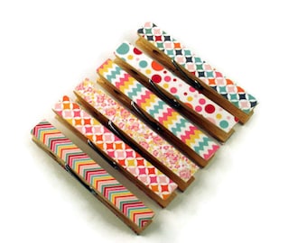Altered Clothespin  Clips  Decorative  Wooden Clothespins in Happy Day
