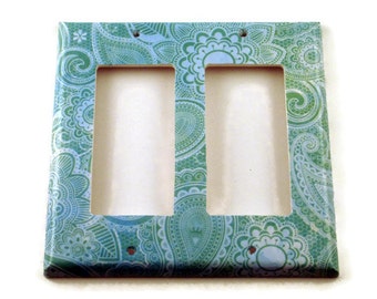 Double Rocker Light Switch Cover  Wall Decor Switch Plate Switchplate in  Teal Paisley  (219DR)