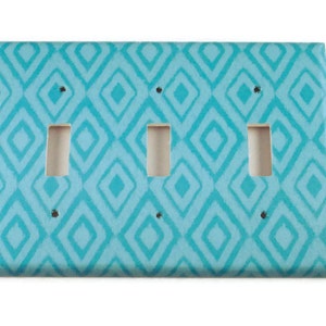 Wall Decor Triple Light Switch Cover  Switch Plate Switchplate in  Blue Ikat  (134T)