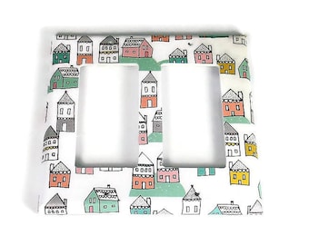 Double Rocker Switch Plate Light Switch Cover in Tiny Town (287DR)
