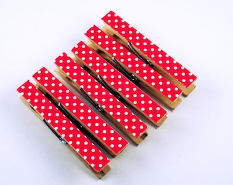 Altered Clothespin  Clips  Decorative  Wooden Clothespins in Cherry Polka Dots