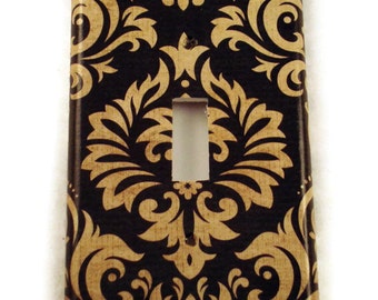 Light Switch Cover Wall Decor Switchplate  Decorative Switch Plate in Black and Tan Damask (089S)