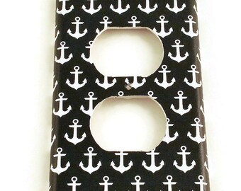 Outlet Switch Plate Navy and White Anchor Light Switch Cover  Switchplate in Sail Away  (114O)