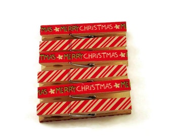 Merry Christmas Clothespin Clips Decorative  Wooden Clothespins