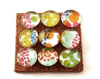 Decorative Glass Push Pins  Thumb Tacks Cork Board Pins in Watercolor Dots  Set of 9 (P08)