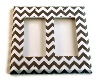 Double Rocker Light Switch Cover Wall Decor Switchplate Switch Plate in  Gray Chevron  (154DR)