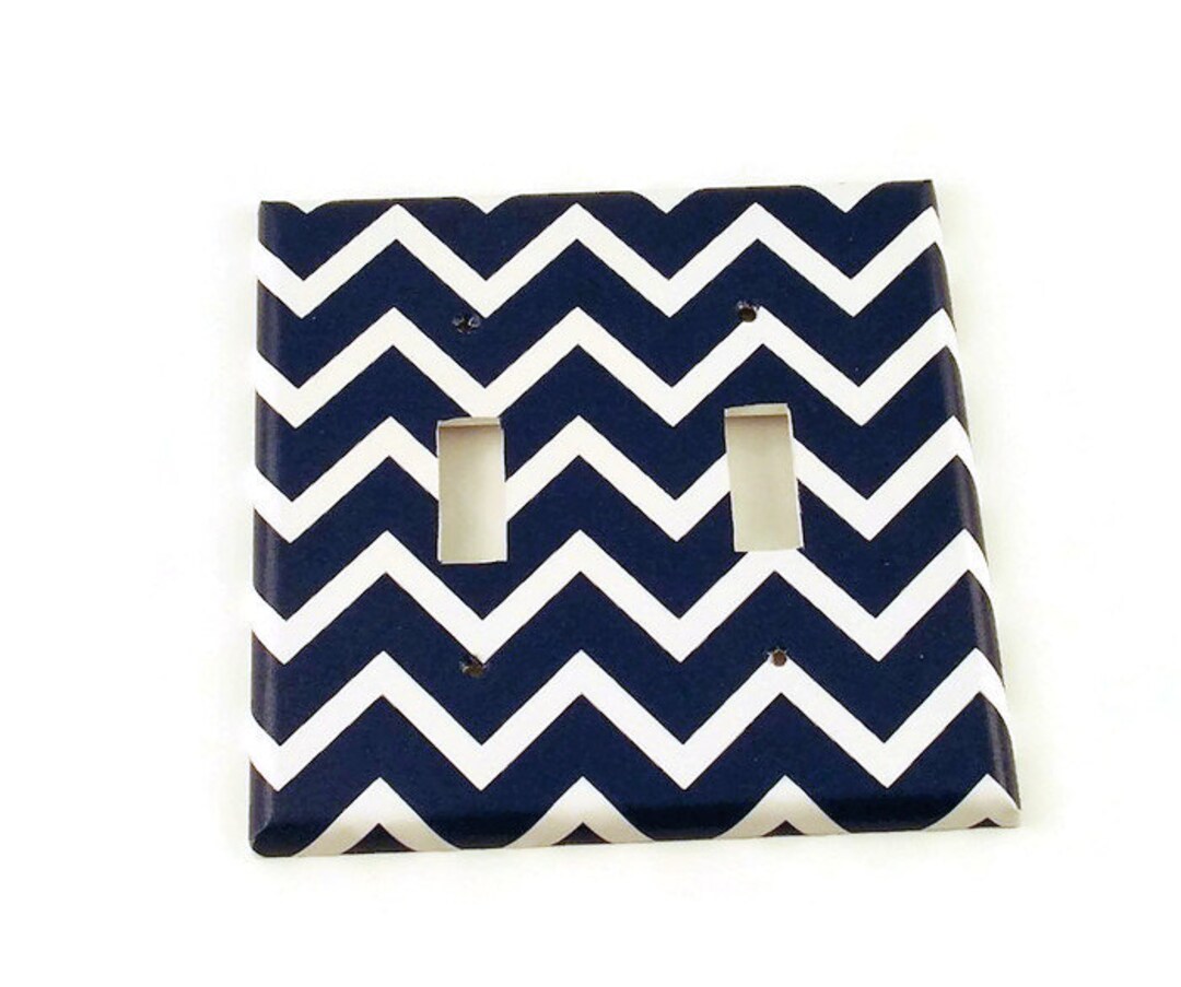 Double Light Switch Cover in Navy Chevron 208D Etsy