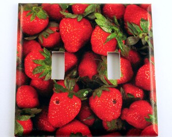 Strawberry Double Light Switch Cover Wall Decor  Switchplate  Double Switch Plate in  Very Berry (249D)