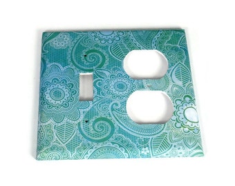 Bathroom Combo Light Switch Cover Wall Decor Switchplate  Switch Plate in Teal Paisley (219TOC)