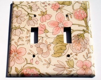Double Light Switch Plate Wall Plates Switchplate Cover in Ivory Floral (285D)