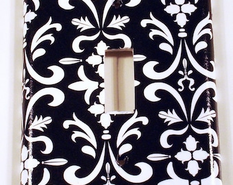 Light Switch Cover Wall Plates Single Switchplate  in  Black Damask (179S)