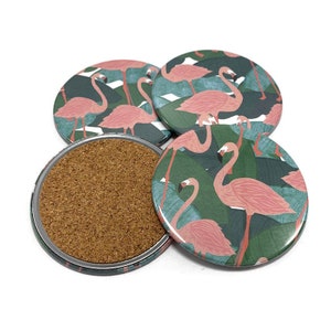 Set of 4 Drink Coasters  Coaster Set in Flamingo