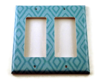 Double Rocker Light Switch Cover Switch plate  in  Blue Ikat  (134DR)