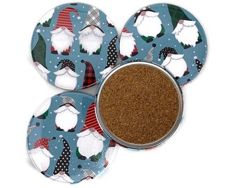 Coaster Set in Holiday Gnomes - Ready To Ship  Set of 4