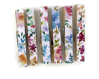 Altered Clothespin  Clips  Decorative  Wooden Clothespins in Wildflowers Set of 6