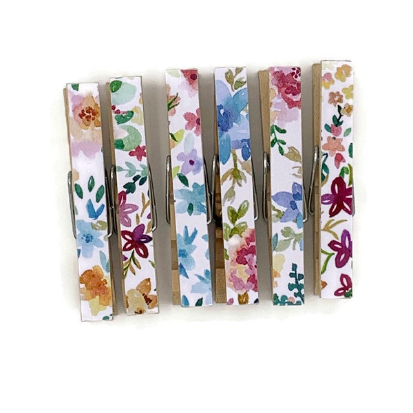 Altered Clothespin  Clips  Decorative  Wooden Clothespins in Wildflowers Set of 6