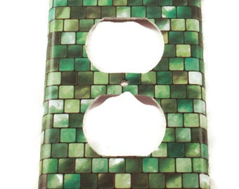 Light Switch Cover Wall Decor Switchplate Cover  Outlet  Switch Plate in Green Tiles (198O)