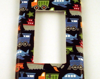 Rocker Light Switch   Wall Decor Switchplate  Switch Plate in  Trains Trucks and Planes (096R)