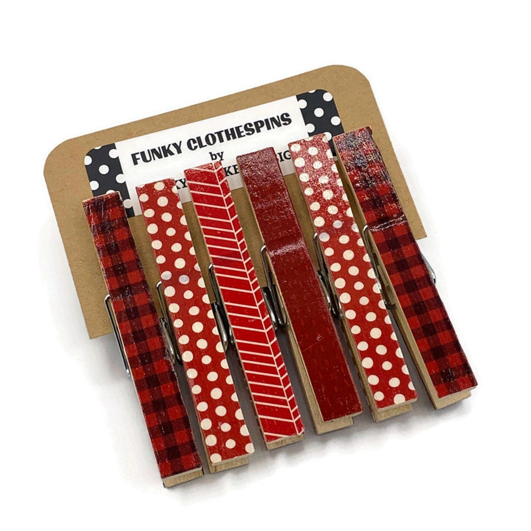 Altered Clothes Pins Decorative Clothespins in Color Mix Red Etsy