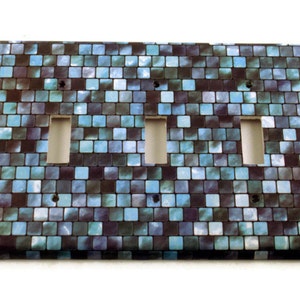 Triple Light Switch Cover: Tranquil Blue Tile Decoupage