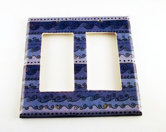 Double Rocker Switch Plate in Funky Blue Waves   (093DR)