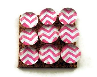 Decorative Funky Push Pins  Thumb Tacks Cork Board Pins  Pink Chevron (P90)