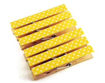 Altered Clothespin  Clips  Decorative  Wooden Clothes pins in Lemon Polka Dots