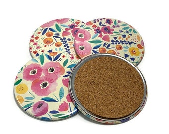 Set of 4 Drink Coasters in June Flowers