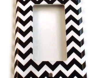 Rocker Light Switch Cover Wall Decor Switchplate Switch Plate in  Black Chevron  (150R)