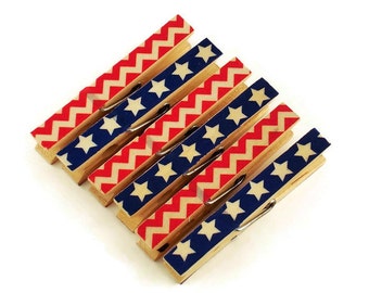 Clothespin Magnets Red White and Blue Altered Clothes Pins Decorative Clothespins  in Americana