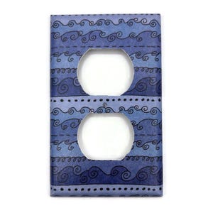 Light Switch Cover Outlet in Funky Blue Waves  - Standard Size  (093O std)