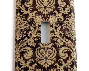 Switch Plate Light Switch Cover Wall Decor Light Switchplate  in Brown and Cream Damask (221S)