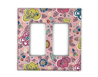 Pink Double Rocker Nursery Light Switch Plate in Emma  (230DR)