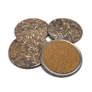 Set of 4 Drink Coasters  Coaster Set in Wood Leaves