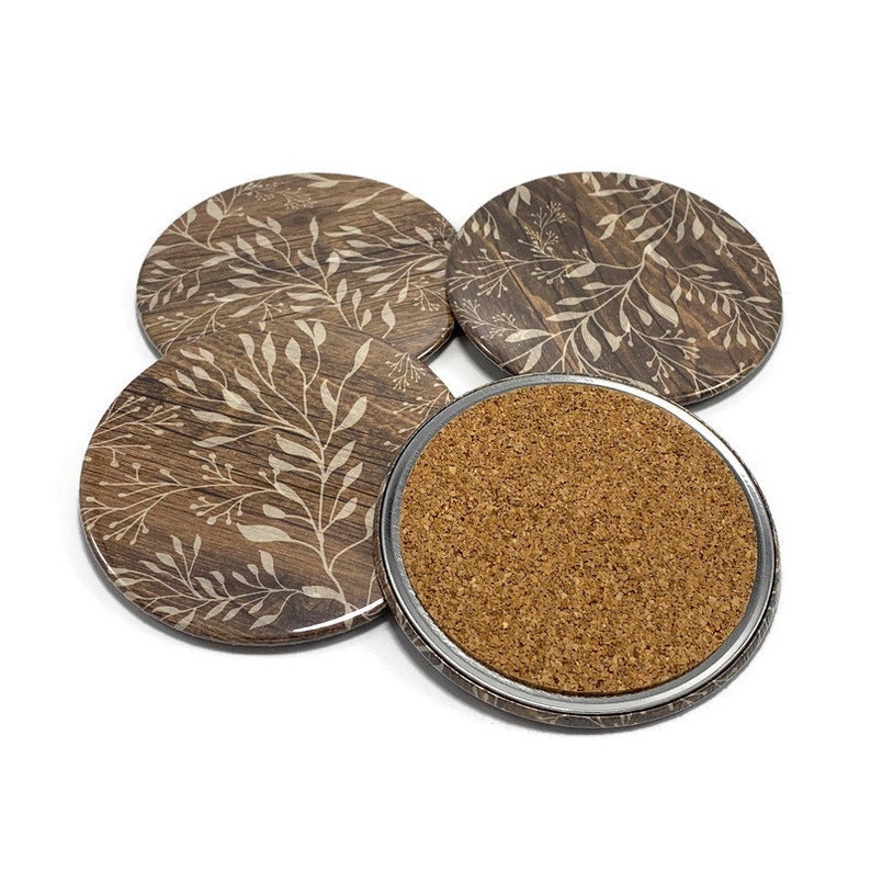 Set of 4 Drink Coasters Coaster Set in Wood Leaves image 1