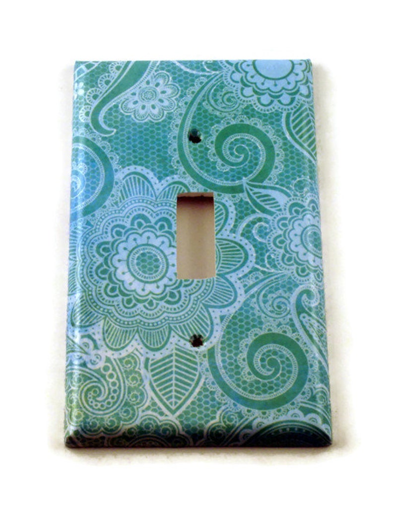 Light Switch Cover Wall Decor Switch Plate Light Switchplate in Teal Paisley 219S image 1