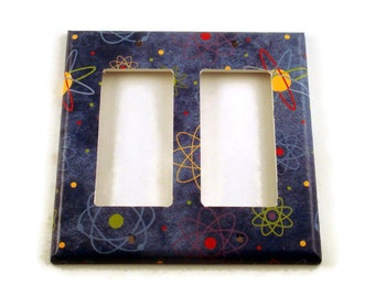 Double Rocker Light Switch Cover Switchplate Wall Decor  Switch Plate in Blue Atoms   (103DR)