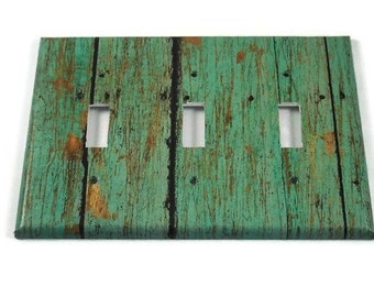 Triple Switch plate  Light Switch Cover in Faux Turquoise Barnwood  (281T)