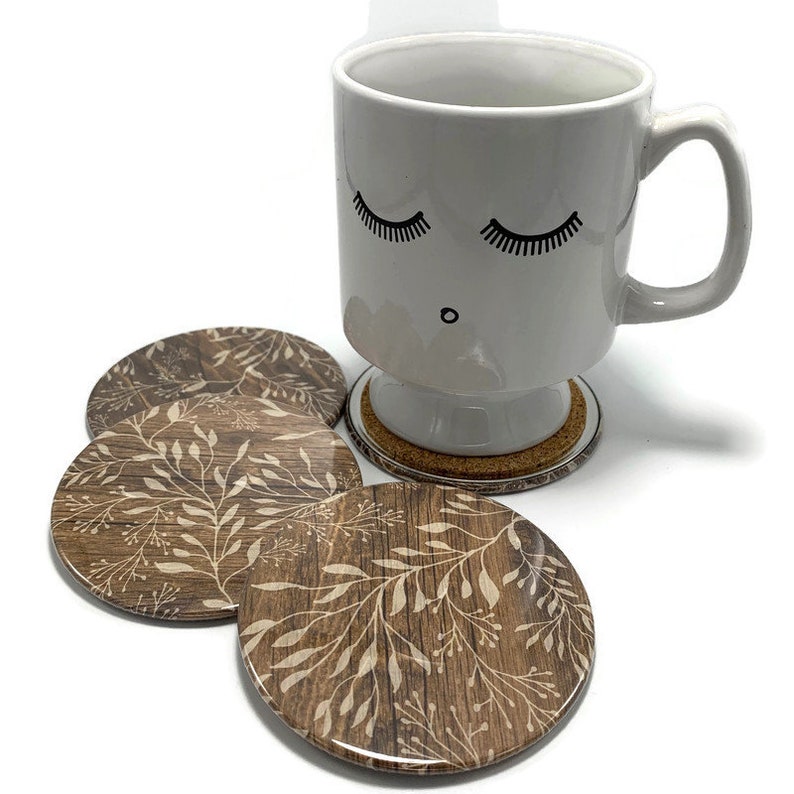 Set of 4 Drink Coasters Coaster Set in Wood Leaves image 3