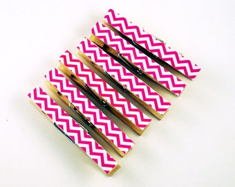 Decorative Clothespins Altered Clothespins   Funky Clips in  Pink Chevron